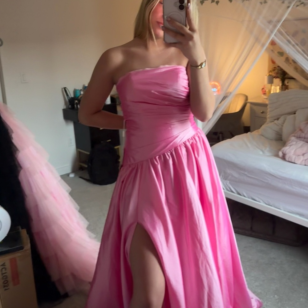 Elegant Pink Strapless Prom Dress